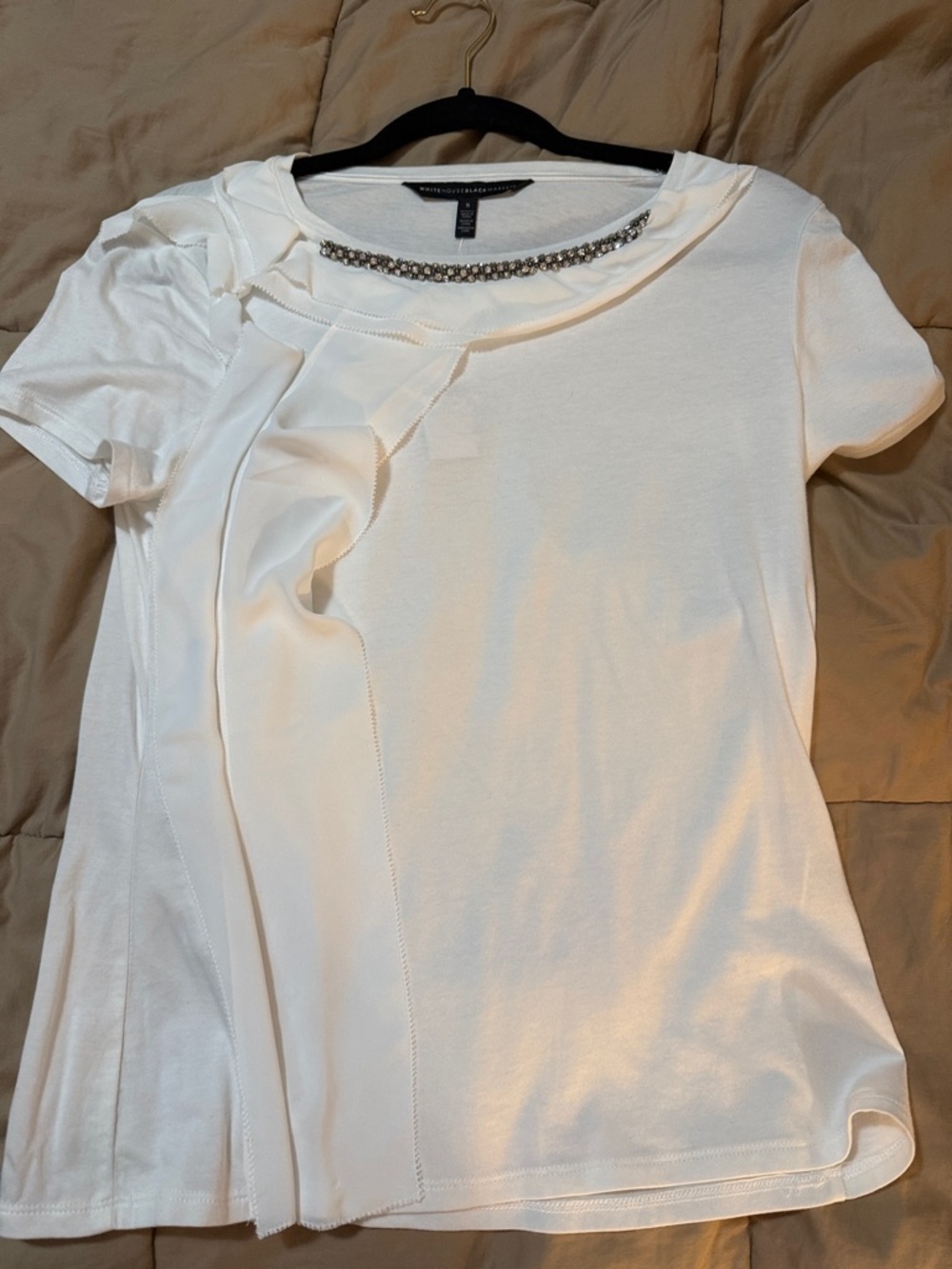 White House Black Market White Short-Sleeve Tee with Jeweled Neckline